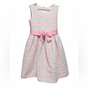 Bonnie Jean Pastel Seersucker Stripe Dress Pink Bow Girls 6X